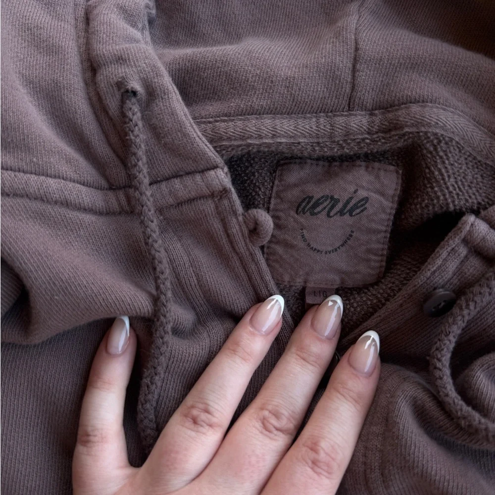 Aerie Brown Hooded Oversized Sweatshirt Sz Large - Picture 2 of 8